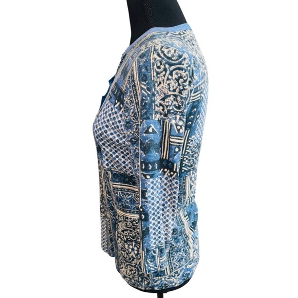 Ralph Lauren LRL Blue Patchwork Print Button-Front Henley Top M 100% Cotton - Picture 3 of 11